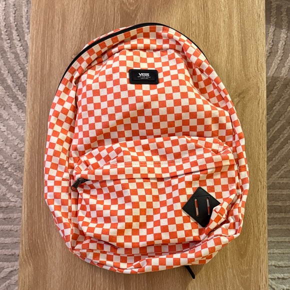 Vans Other - Vans Orange and White Checkerboard Backpack with Black Patch